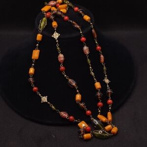 Artisan Necklace with Orange and Red Glass Beads